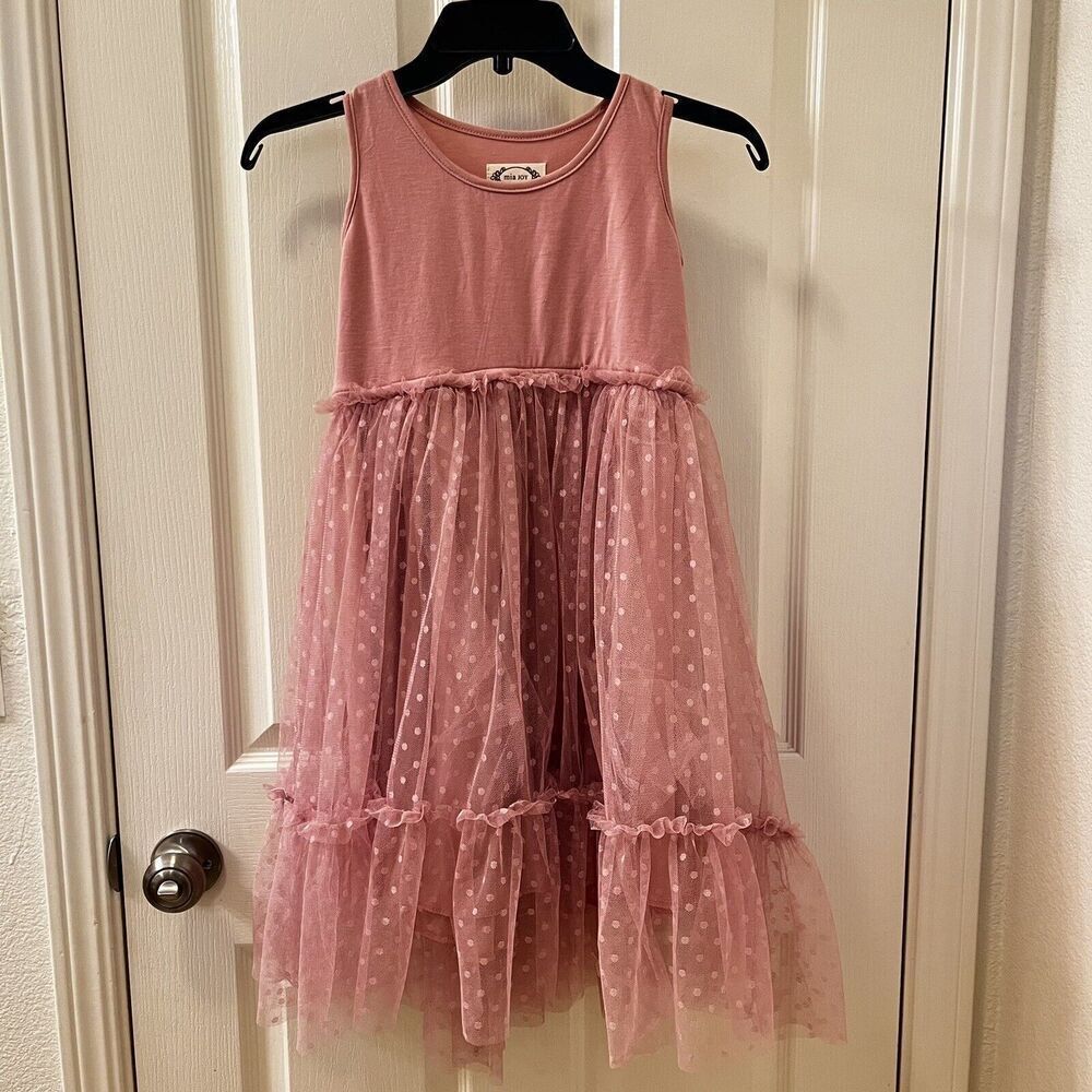 Joyfolie Mia Joy Leila Tulle Dress in Mauve Pink Polka Dots Girls Size 10 NWT - Picture 1 of 13